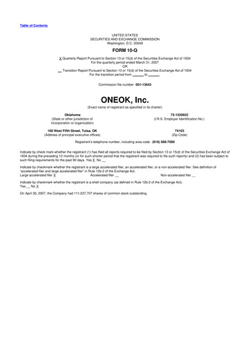 Thumbnail Oneok 10-Q Quarterly Report FY 