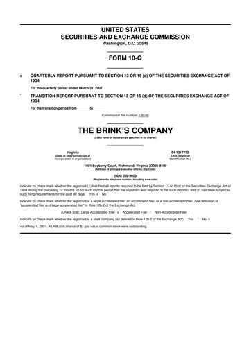 Thumbnail Brink's
 10-Q Quarterly Report FY 