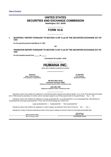 Thumbnail Humana 10-Q Quarterly Report FY 