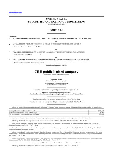 Thumbnail Cement Roadstone Holding
 20-F Annual Report 