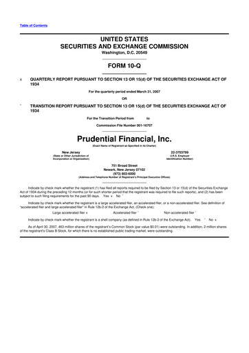 Thumbnail Prudential Financial 10-Q Quarterly Report FY 