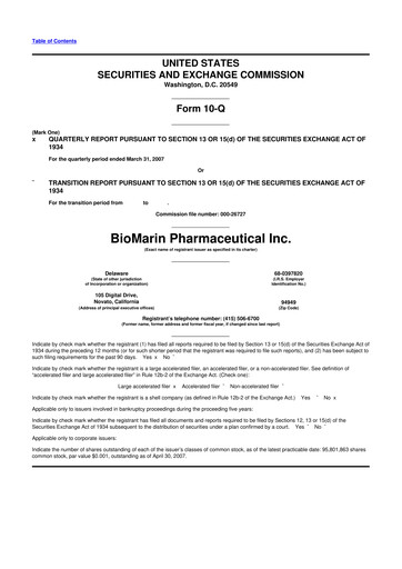 Thumbnail BioMarin Pharmaceutical 10-Q Quarterly Report FY 