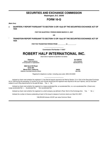 Thumbnail Robert Half 10-Q Quarterly Report FY 