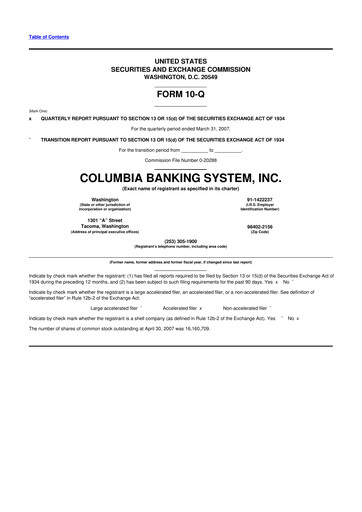 Thumbnail Columbia Banking System 10-Q Quarterly Report FY 