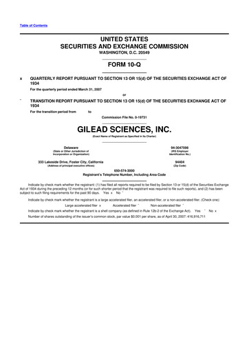 Thumbnail Gilead Sciences 10-Q Quarterly Report FY 
