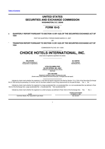 Thumbnail Choice Hotels International 10-Q Quarterly Report FY 