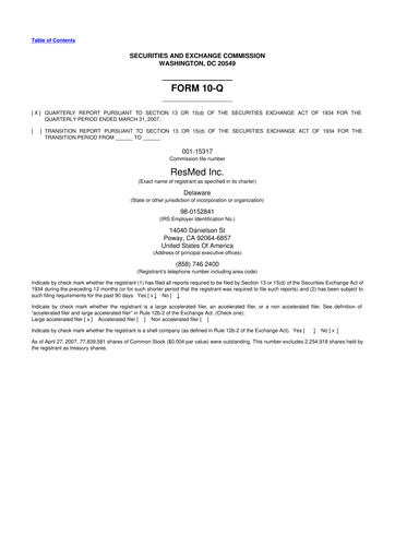 Thumbnail ResMed 10-Q Quarterly Report FY 