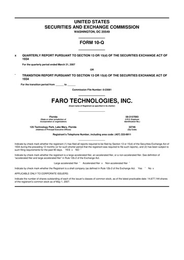 Thumbnail Faro Technologies
 10-Q Quarterly Report FY 
