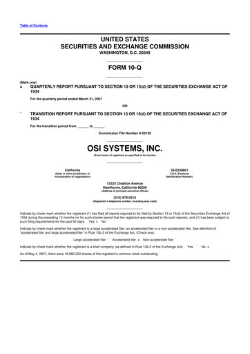 Miniature OSI Systems
 10-Q Rapport trimestriel  