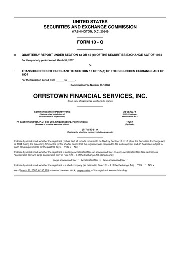 Miniature Orrstown Financial Services 10-Q Rapport trimestriel  