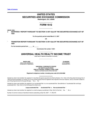 Thumbnail Universal Health Realty Income Trust 10-Q Quarterly Report FY 