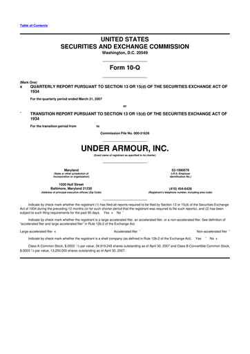 Thumbnail Under Armour
 10-Q Quarterly Report FY 