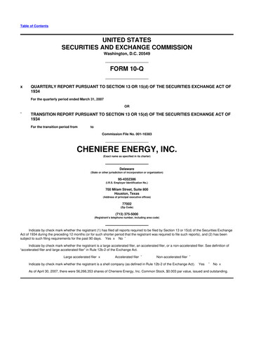 Thumbnail Cheniere Energy
 10-Q Quarterly Report FY 
