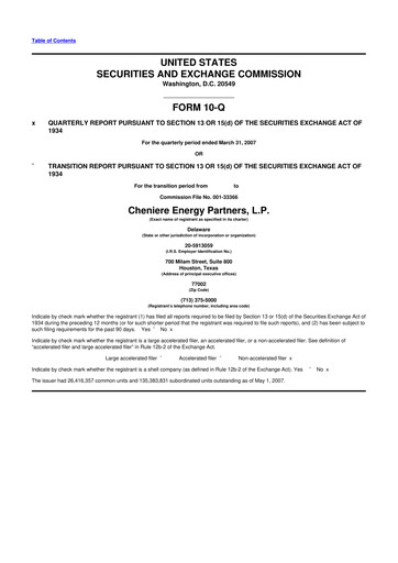 Thumbnail Cheniere Energy
Partners 10-Q Quarterly Report FY 