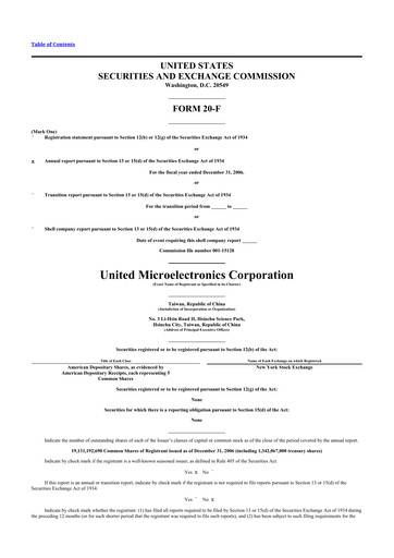Thumbnail United Microelectronics 20-F Annual Report 