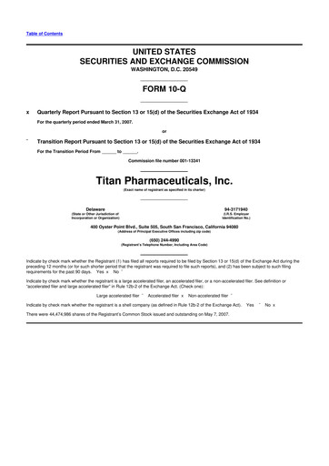 Thumbnail Titan Pharmaceuticals
 10-Q Quarterly Report FY 