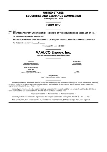 Miniature Vaalco Energy
 10-Q Rapport trimestriel  