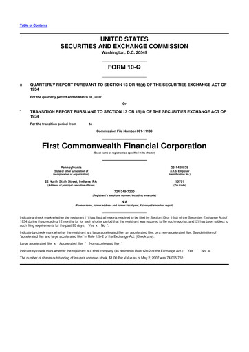 Thumbnail First Commonwealth Financial Corp 10-Q Quarterly Report FY 