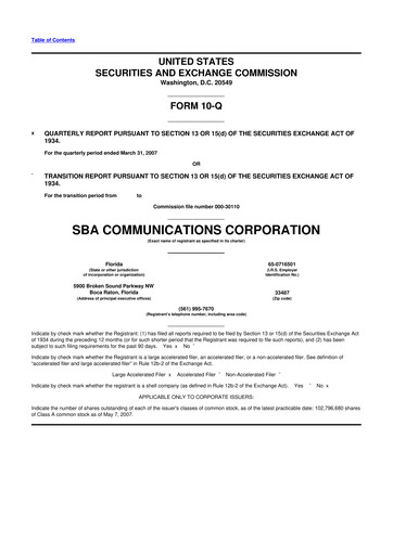 Thumbnail SBA Communications 10-Q Quarterly Report FY 