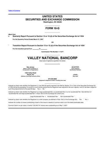 Vorschaubild Valley Bank 10-Q Quartalsbericht  