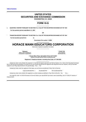 Thumbnail Horace Mann Educators 10-Q Quarterly Report FY 