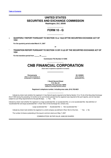 Thumbnail CNB Financial Corp 10-Q Quarterly Report FY 