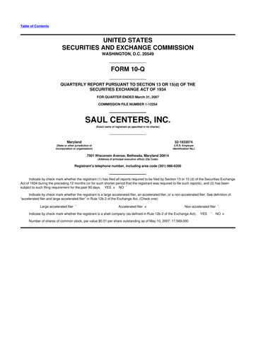 Thumbnail Saul Centers 10-Q Quarterly Report FY 