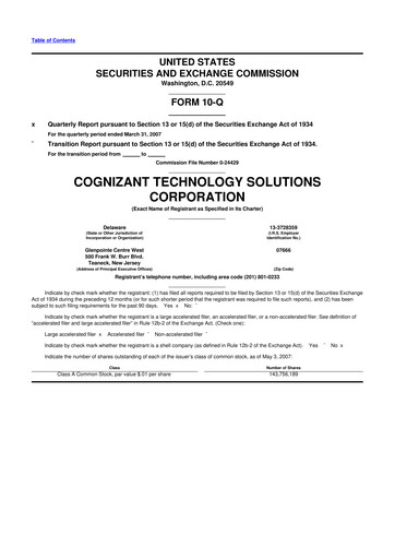 Thumbnail Cognizant Technology Solutions  10-Q Quarterly Report FY 