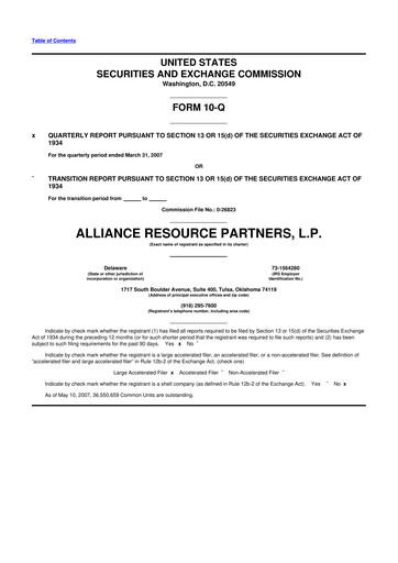 Miniature Alliance Resource Partners 10-Q Rapport trimestriel  