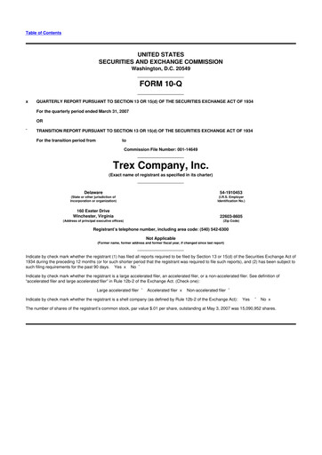 Miniature Trex 10-Q Rapport trimestriel  