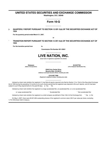 Thumbnail Live Nation
 10-Q Quarterly Report FY 