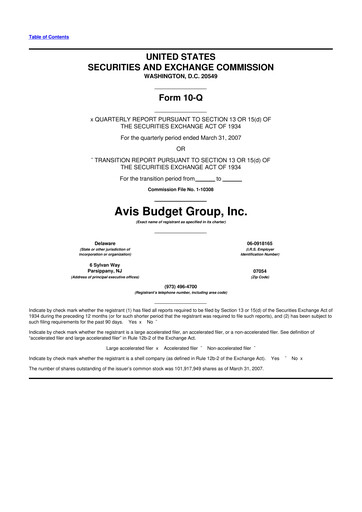 Thumbnail Avis Budget Group
 10-Q Quarterly Report FY 