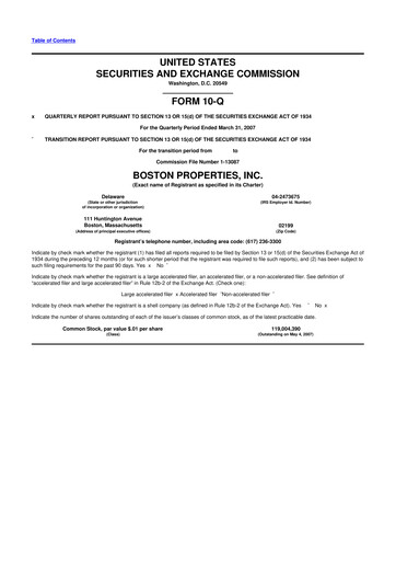 Thumbnail BXP, Inc.
 10-Q Quarterly Report FY 