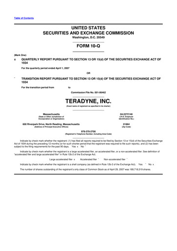 Thumbnail Teradyne 10-Q Quarterly Report FY 