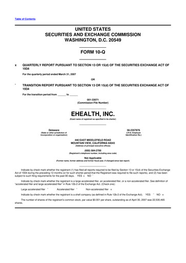 Miniature eHealth 10-Q Rapport trimestriel  