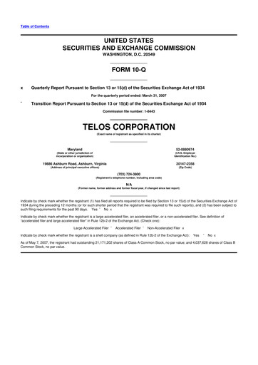 Thumbnail Telos 10-Q Quarterly Report FY 