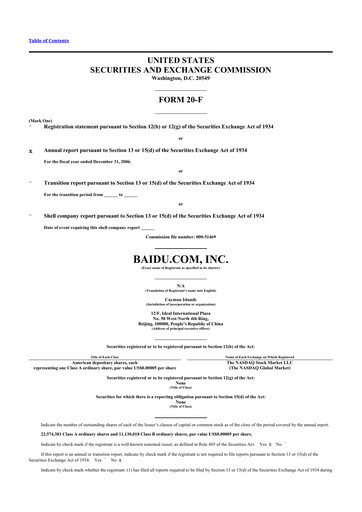 Thumbnail Baidu 20-F Annual Report 