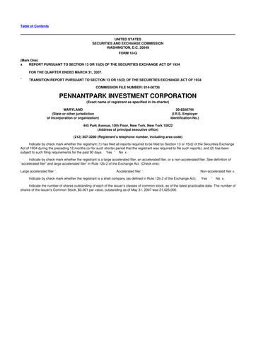 Thumbnail PennantPark Investment 10-Q Quarterly Report FY 