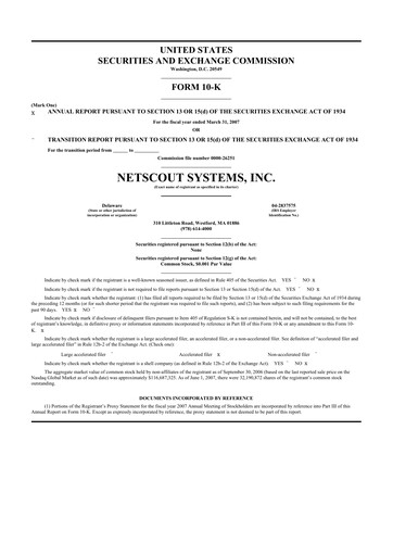 Thumbnail NETSCOUT 10-K Annual Report 