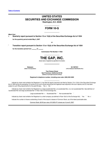 Thumbnail Gap Inc.
 10-Q Quarterly Report FY 