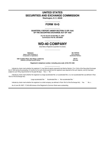 Miniature WD-40 Company
 10-Q Rapport trimestriel  