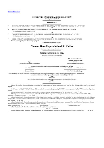 Thumbnail Nomura Holdings 20-F Annual Report 