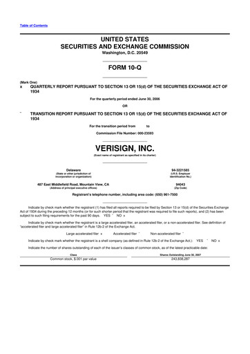 Thumbnail VeriSign 10-Q Quarterly Report FY 