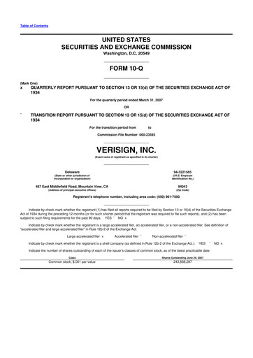 Thumbnail VeriSign 10-Q Quarterly Report FY 