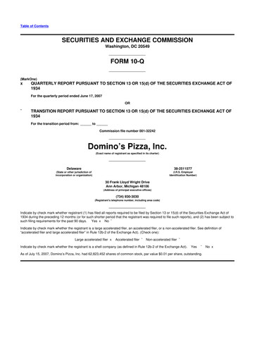 Thumbnail Domino's Pizza 10-Q Quarterly Report FY 