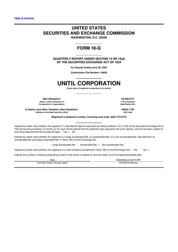 Miniature Unitil Corporation
 10-Q Rapport trimestriel  