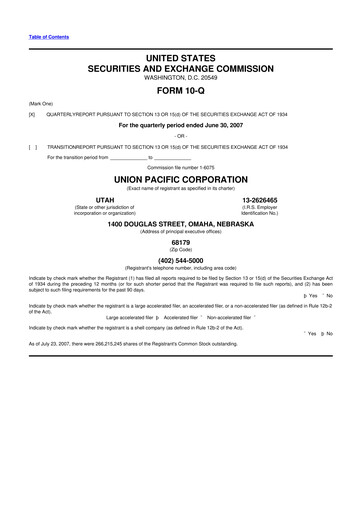 Thumbnail Union Pacific Corporation 10-Q Quarterly Report FY 