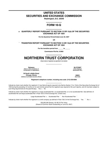 Thumbnail Northern Trust
 10-Q Quarterly Report FY 