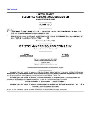 Thumbnail Bristol-Myers Squibb 10-Q Quarterly Report FY 
