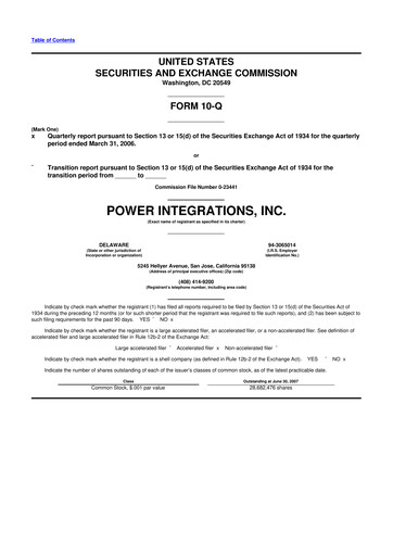 Thumbnail Power Integrations
 10-Q Quarterly Report FY 